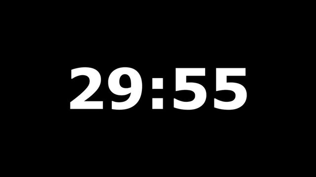 Countdown timer shows thirty minutes decreasing to twenty nine fifty nine.