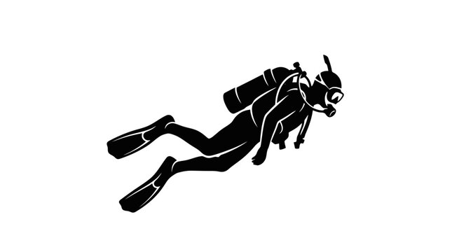 scuba diver in black silhouette underwater.