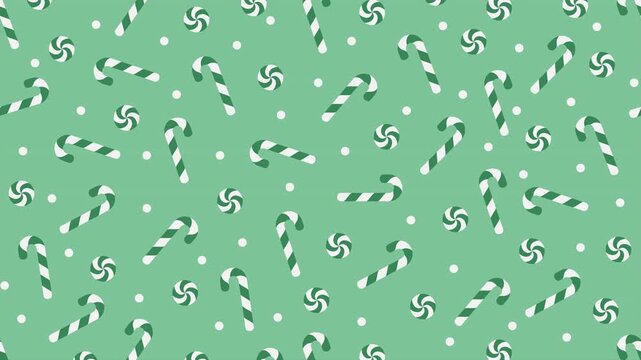 Candy cane motion pattern. Candy cane seamless pattern. Loopable motion with traditional candy canes. Sweets and decorations animated texture