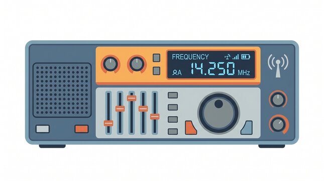 Professional radio receiver equipment featuring a digital frequency display and various control knobs for amateur radio communication, ideal for broadcasting and signal reception