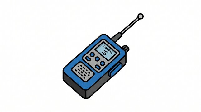 Portable two-way radio illustration for communication. Handheld transceiver device icon for short-range contact and outdoor activities