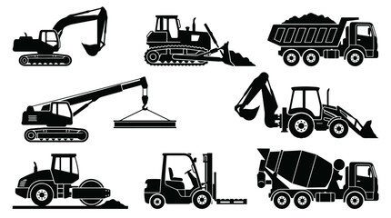 Obraz premium Collection of heavy construction machinery silhouettes.