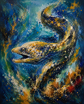 Original abstract painting of sea eels