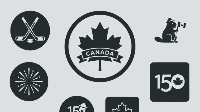 Canada 150 Icons: Maple Leaf, Hockey, Beaver, Fireworks, Celebration