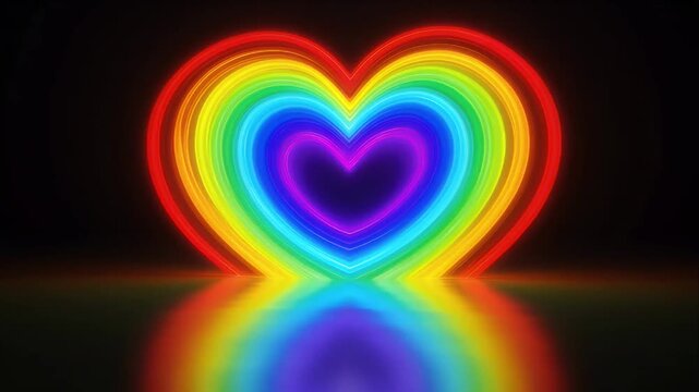 Pride month Rainbow heart neon heart glowing heart colorful heart pride symbol lgbt background romantic light painting abstract love vibrant color dark background radiant glowing rainbow heart layers