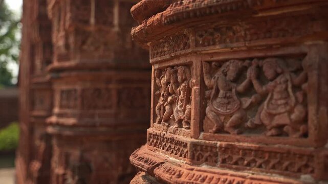 The Madanmohan Temple in Bishnupur is one of the architectural monuments of terracotta art. Animals, Birds, Black Sapphire, 10 Avatars and other mythological stories are depicted in architecture.