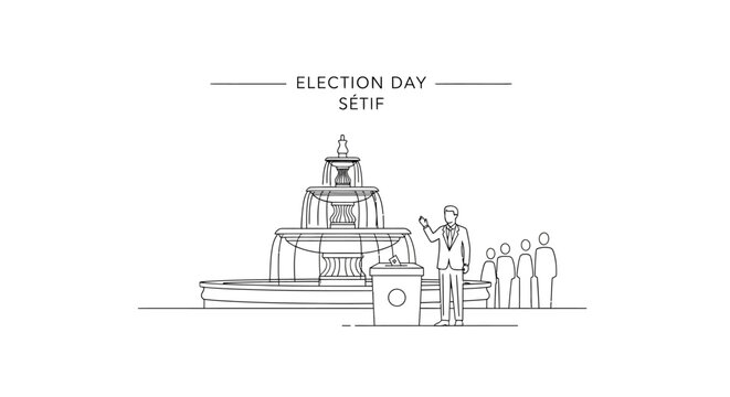 Election day in Setif with politician and public fountain