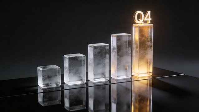 Q4 Financial Growth Bar Chart with Glowing Glass Blocks
