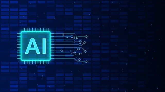 Artificial intelligence with microchip, Smart network digital technology, Electronic board and binary code concept