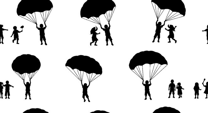 Silhouettes of People Parachuting and Enjoying Adventure Activities.