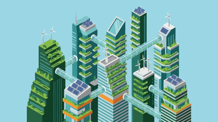 Obraz premium Sustainable urban planning with green skyscrapers.