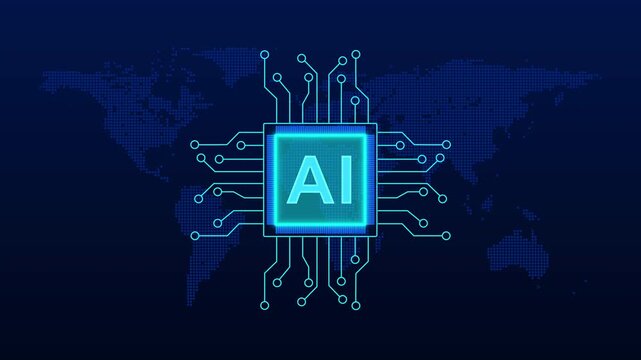 Artificial intelligence technology AI chip on the world map Shows AI technology