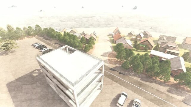 津波・水害時の高台避難訓練と避難タワーの3DCGイメージ動画