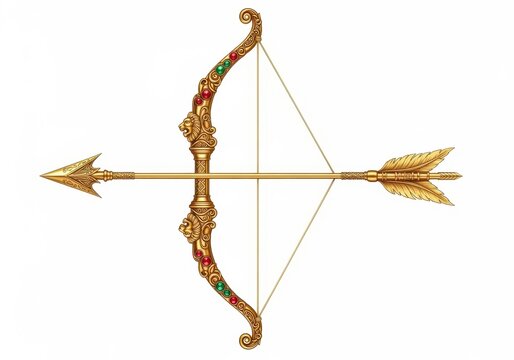 Decorative bow and arrow with intricate designs and colorful details