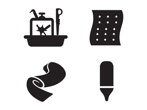 Four black and white icons of smoking related objects on a white background