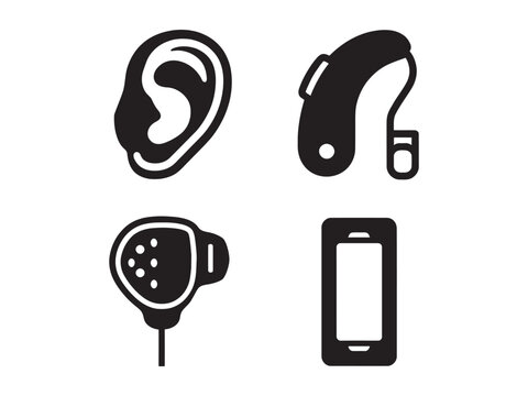 Hearing aid device and smartphone icons for accessibility and communication technology solutions