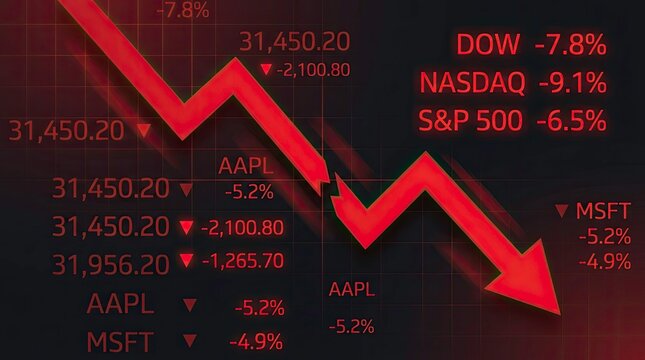 Stock market crash graph with financial data showing economic decline, losing money.