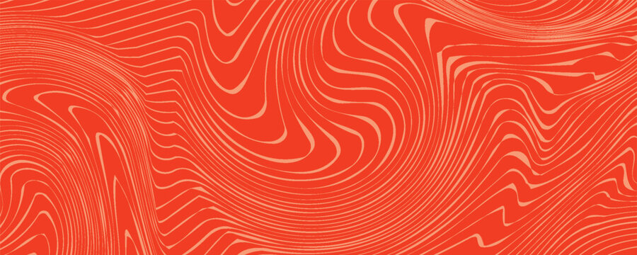 Seamless Abstract Pattern with Salmon Fish Fillet Texture in Lin Style Vector Background for Fish Packaging, Sushi Restaurant and Menu Design