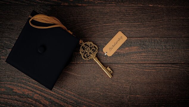 Blue leather wallet with gold zipper and gold coin on wooden surface