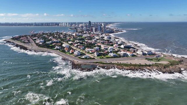 Punta Del Este Skyline In Maldonado Uruguay. Coastal Landscape. Highrise Buildings. Beach Scenery. Punta Del Este Skyline At Punta Del Este In Maldonado Uruguay. South America Tourism.