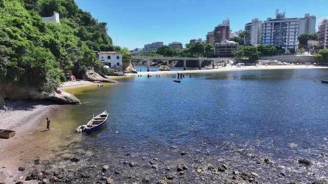 Boa Viagem Beach In Niteroi Rio De Janeiro Brazil. Peaceful Scenery. Downtown District. Guanabara Bay Skyline. Boa Viagem Beach In Niteroi Rio De Janeiro Brazil. Beautiful Coastline.
