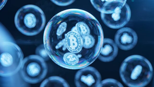 Abstract Digital Cryptocurrency Bubbles with Bitcoin and Ethereum Symbols.