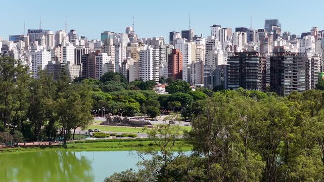Ibirapuera Park In Sao Paulo Brazil. Leisure Park. Highrise Buildings. Beautiful Skyline. Ibirapuera Park In Sao Paulo Brazil. Wonders Of Sao Paulo Landmark.
