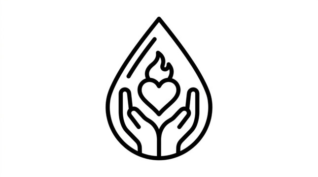 Compassion symbol with hands holding heart flame in water drop