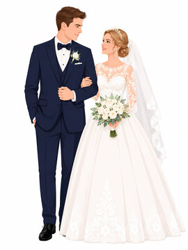 Cute couple in traditional indian dress cartoon characters bride and groom for wedding card , invitation use
