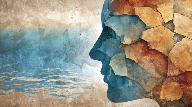 A fragmented human silhouette with hidden cracks, symbolizing unseen health threats and fragility.
