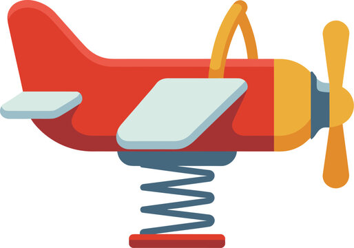 Red airplane spring rider toy with yellow propeller and blue spring