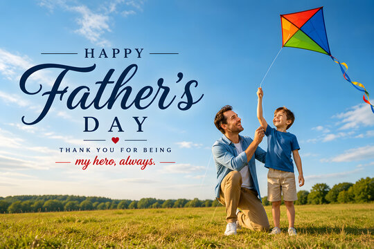 Father and child flying kite outdoors celebrating happiness freedom and family bonding