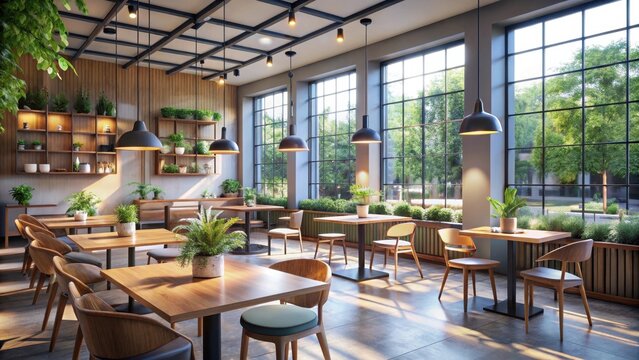 Interior of a modern empty cafe