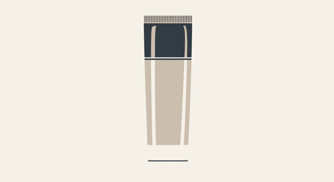 A clean and simple illustration of a makeup foundation bottle with a dark blue cap, representing beauty and cosmetic products