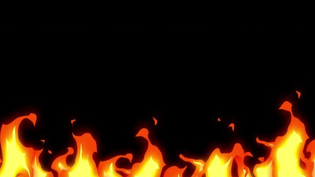 Animation fire  flame background with 2d and cartoon style and  fire burning glow effect , seamless looping on black background. alpha channel only 4k.