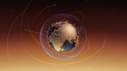Earth satellite orbit network, global communication system, digital space technology concept © eriksvoboda