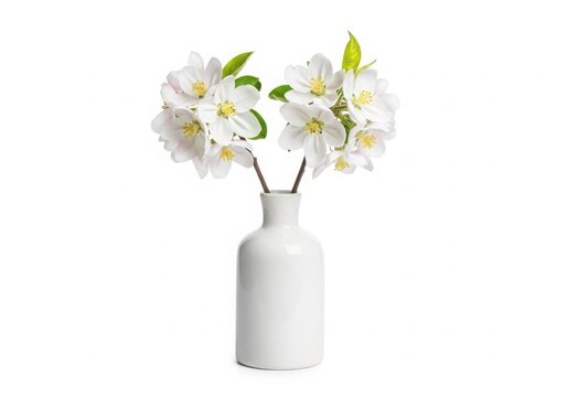 Elegant white orchid bouquet in a sleek glass vase isolated on white background