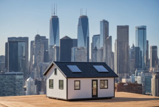 Tiny Starter Home Surrounded By Oversized City Skyline