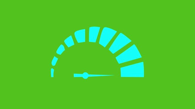Speedometer icon animation showing fast performance progress on chroma key green screen background