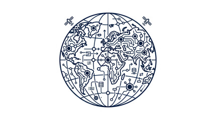 Global Digital Network Globe with Satellites and Circuit Board Lines © Mangga