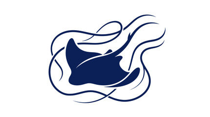 Majestic Manta Ray Silhouette Swimming Gracefully Through Wavy Lines © Mangga