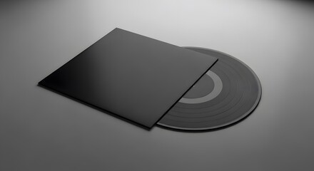 Fototapeta premium Blank matte black vinyl record cover sleeve mockup