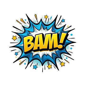 bold comic book explosion with bam text effect isolated on transparent background
