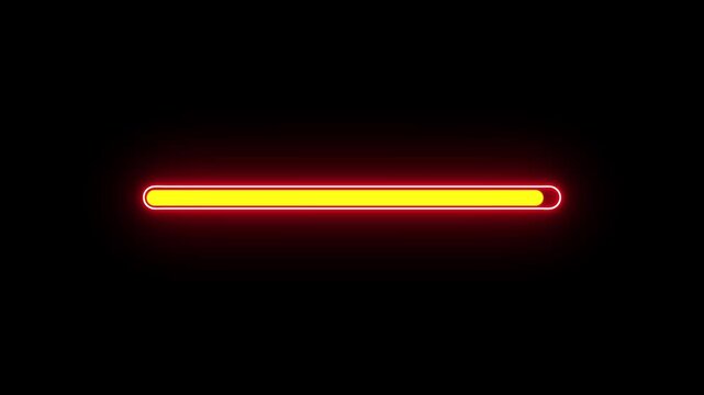 neon progress bar UI screen, glowing system processing indicator, buffering and waiting interface for apps. neon glowing loading bar progress indicator animation 4k video.