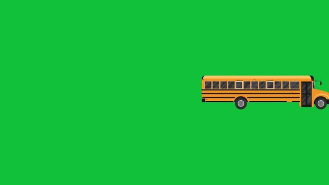 Back to school concept with yellow school bus moving left to right