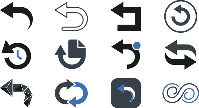 undo vector icon set isolated reset refresh reload history infinity geometric curve flat graphic logo illustration