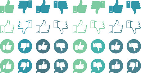 Fototapeta premium thumbs up vector icon set isolated thumb down like dislike vote feedback flat minimal graphic illustration
