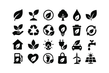 Obraz premium Eco friendly icons set with leaves and recycling symbols Vector