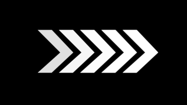 Right directional arrow loop, animated arrow moving on black background, video overlay animation ,with Arrow Glow Animation alpha channel.