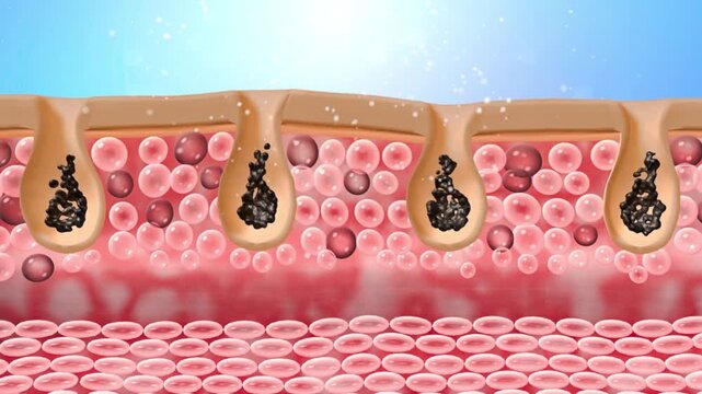 3D Rendering of Skin Care Essence, Essence Particles Cleans Pores, Dissolves and Removes Blackheads, Deep Cleansing and Pore Tightening Beauty Concept